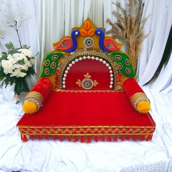 Beautiful Peacock Design Wooden Singhasan for Laddu Gopal Ji