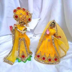 Yellow Heavy Designer Dress for Radha Krishna