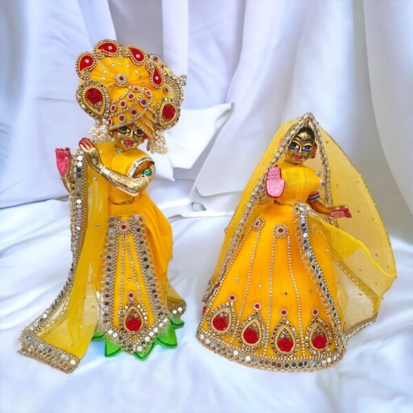 Yellow Heavy Designer Dress for Radha Krishna