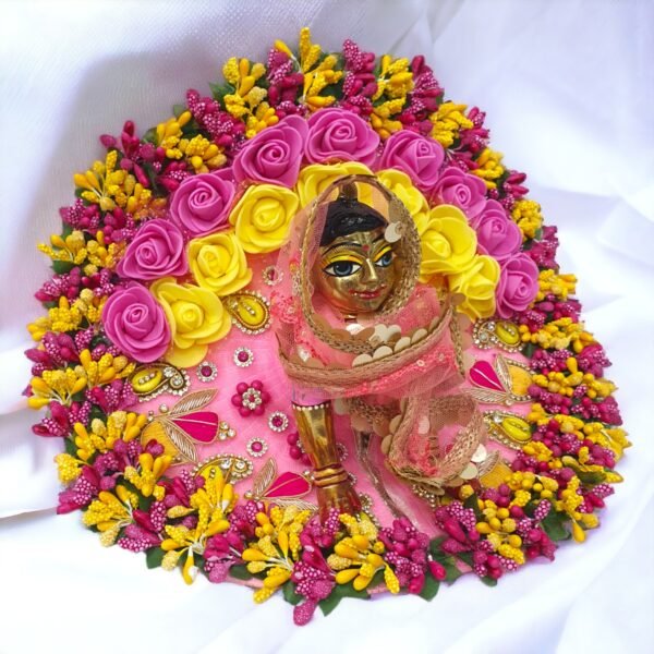 Pink Floral Heavy Designer with chunri for Bal Radha Rani - Image 3