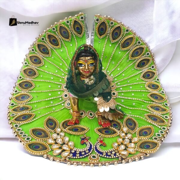 Parrot Green Heavy Designer Peacock Themed Dress with chunri for Bal Radha Rani