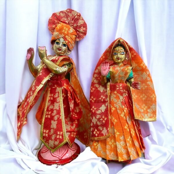 Orange printed dress for Radha Krishna