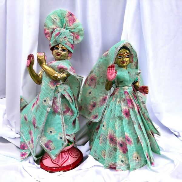 Green Floral Printed Dress for Radha Krishna