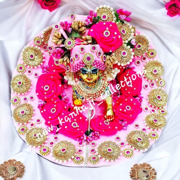 Light Pink and Rani Pink Floral Designer Dress For Laddu Gopal Ji With Pagdi