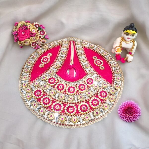 Rani Pink Heavy Designer Dress For Laddu Gopal Ji With Pagdi Patka Choli - Image 2