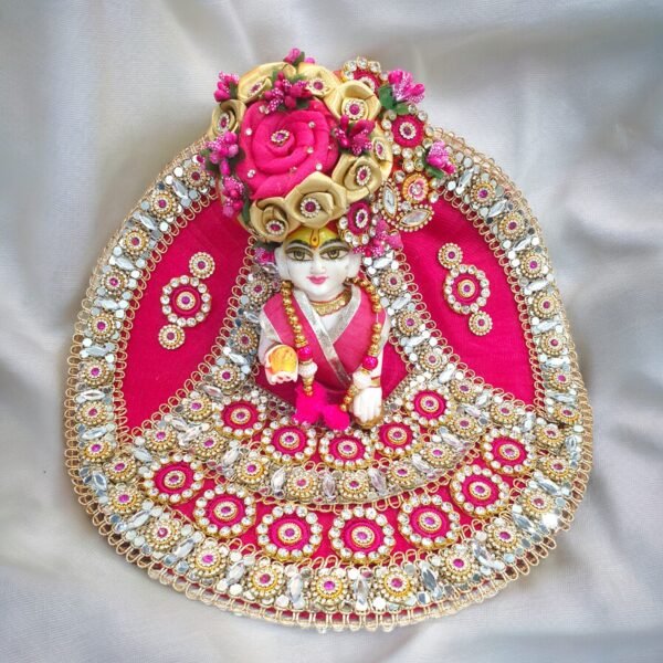 Rani Pink Heavy Designer Dress For Laddu Gopal Ji With Pagdi Patka Choli