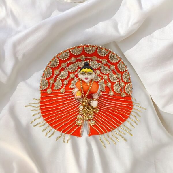 Orange Heavy Zarkan Designer Dress For Laddu Gopal Ji With Pagdi Patka Choli - Image 2