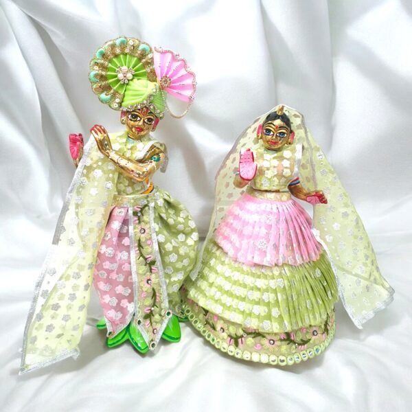 Pastel Green & Pink Heavy Designer for Radha Krishna