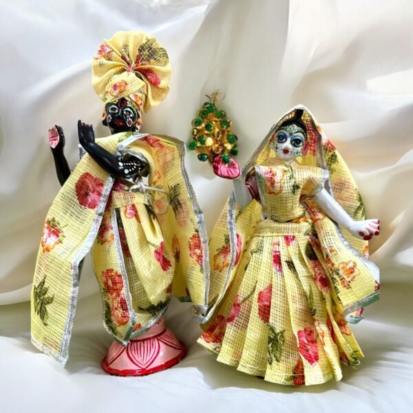 Yellow Printed Dress for Radha Krishna