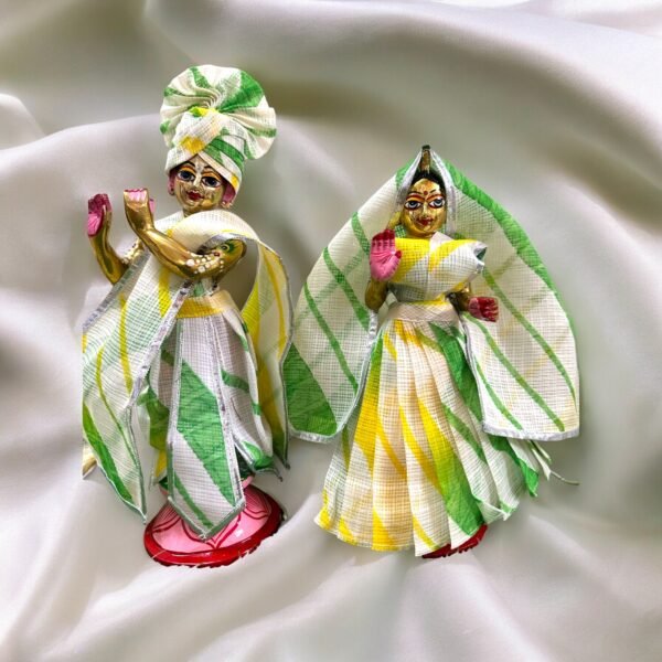 White & Green Printed Dress for Radha Krishna
