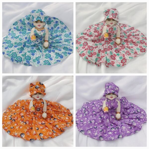 Combo of Laddu Gopal Cotton dress without bukram with cap (Set of 4 Poshaks)