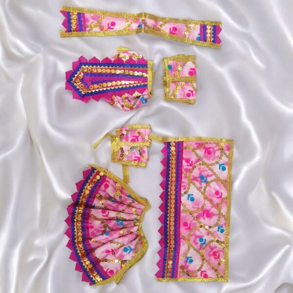 Flower Embroidery with Lace work Poshak for Radha Krishna - Image 4