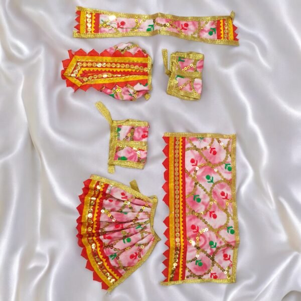 Flower Embroidery with Lace work Poshak for Radha Krishna - Image 3