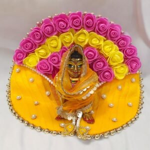 Yellow & Pink Floral Designer Dress For Bal Radha Rani With Chunri Choli