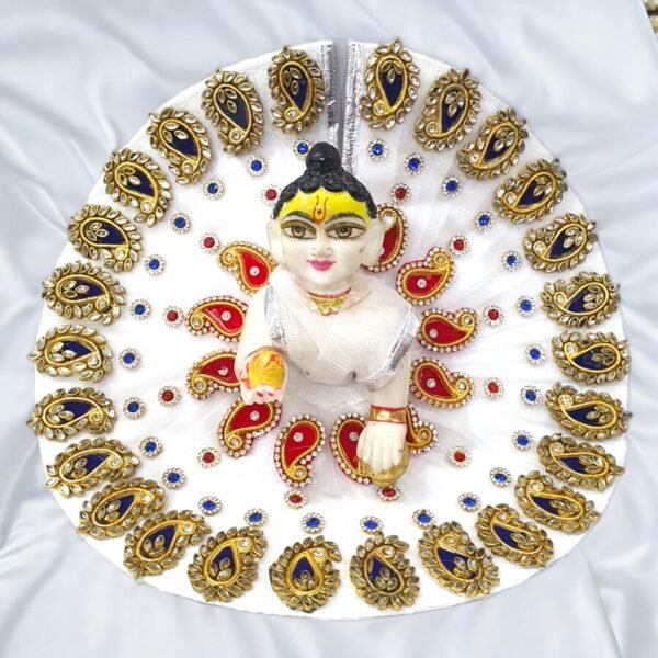 White Heavy Designer Dress For Laddu Gopal Ji With Pagdi Patka Choli - Image 2