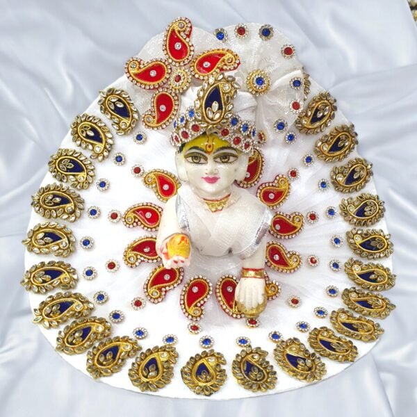 White Heavy Designer Dress For Laddu Gopal Ji With Pagdi Patka Choli