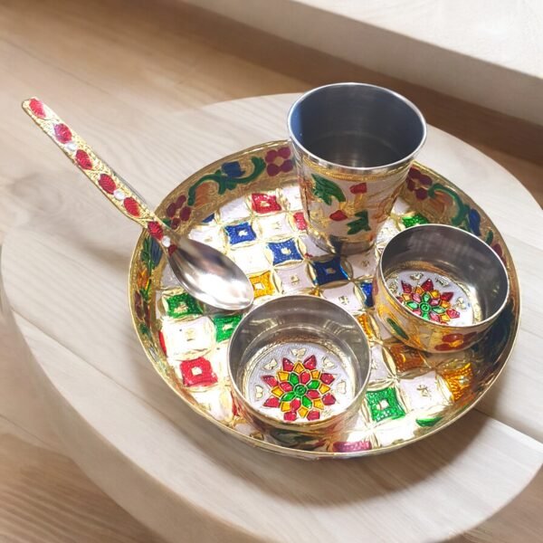 Bhog Bartan Thali meenakari design in premium quality for Laddu Gopal Ji