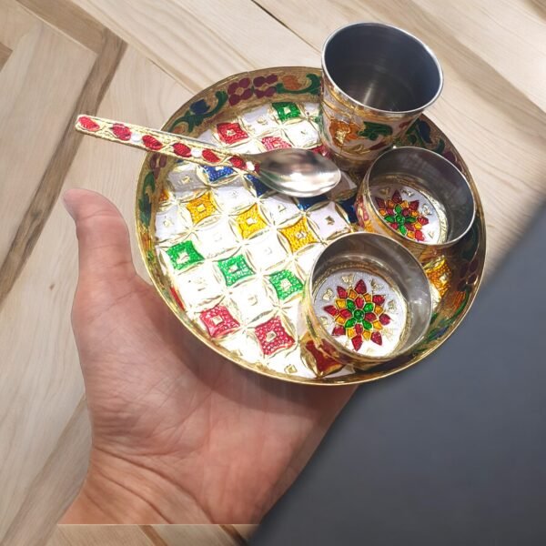 Bhog Bartan Thali meenakari design in premium quality for Laddu Gopal Ji - Image 2