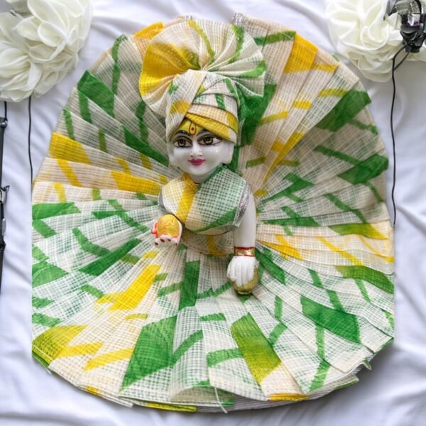 Designer dress with Pagdi White Green Yellow in 7 & 8 Size