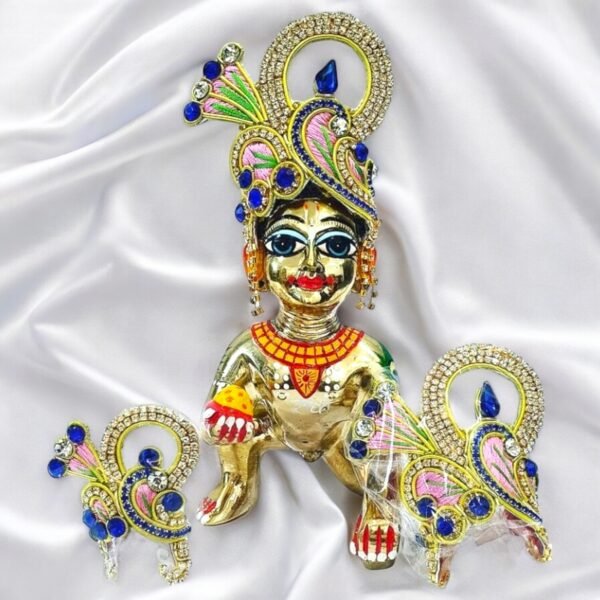 Zardozi Heavy mukut with Blue stone