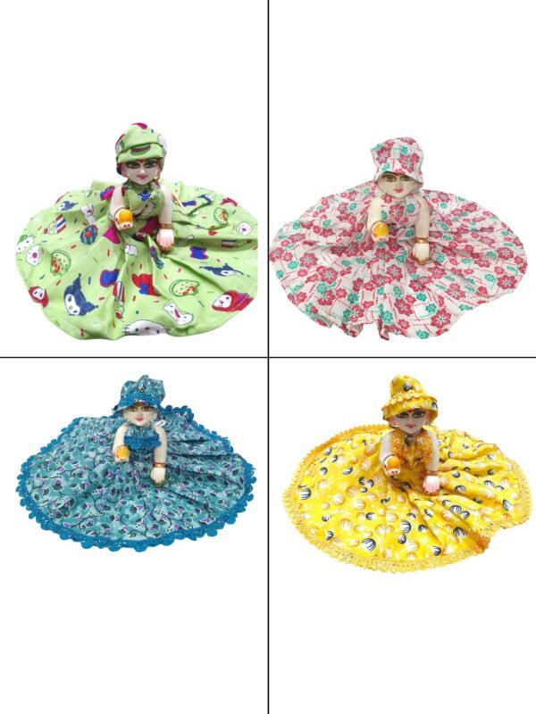 Combo of Laddu Gopal Cotton dress without bukram with cap (Set of 4 Poshaks)