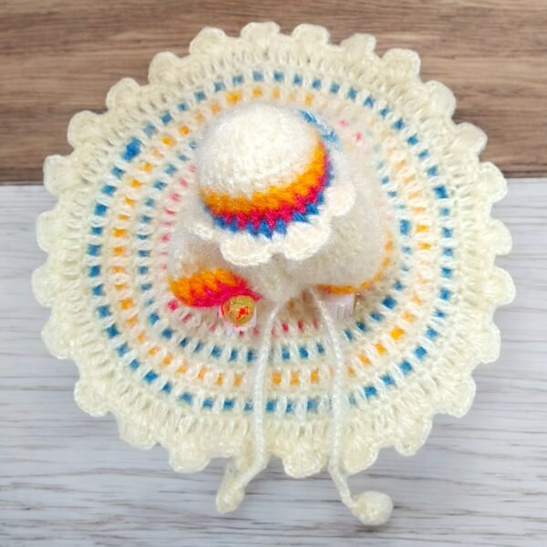 Cream Woolen poshak with cap for God idols - Image 2