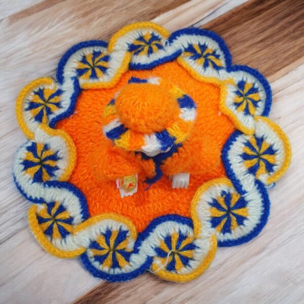 Chakri Orange Woolen poshak with cap for God idols - Image 2