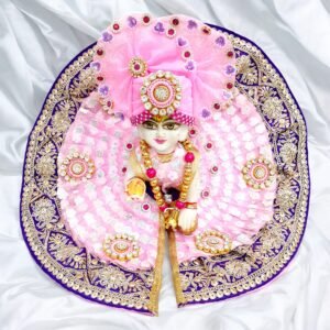 Purple Pink Heavy Designer Dress For Laddu Gopal Ji With Pagdi Patka Choli