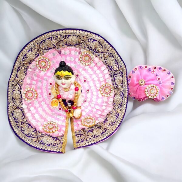 Purple Pink Heavy Designer Dress For Laddu Gopal Ji With Pagdi Patka Choli - Image 2