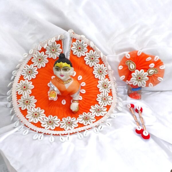 Orange Navratri Heavy Lace Designer Dress with Pagdi For Laddu Gopal Ji - Image 2
