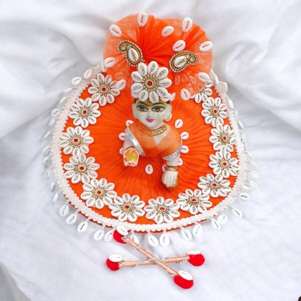 Orange Navratri Heavy Lace Designer Dress with Pagdi For Laddu Gopal Ji - Image 4