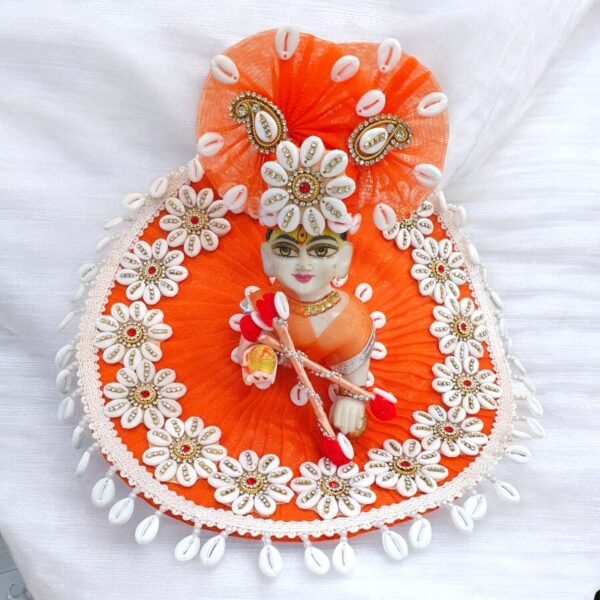 Orange Navratri Heavy Lace Designer Dress with Pagdi For Laddu Gopal Ji
