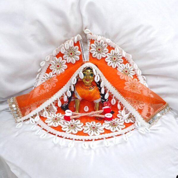 Orange Navratri Heavy Lace Designer Dress For Bal Radha Rani - Image 2