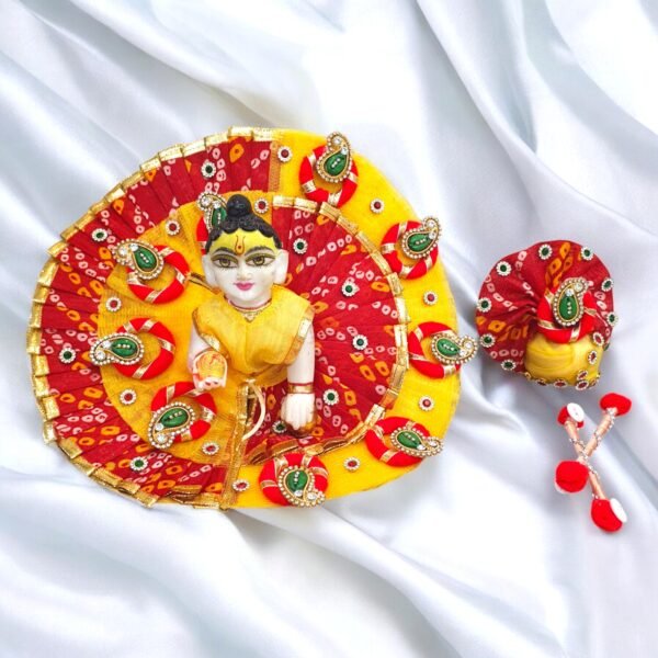 Navratri Special Red Bandhej - Yellow Poshak with pagdi - Kodi design - Image 2