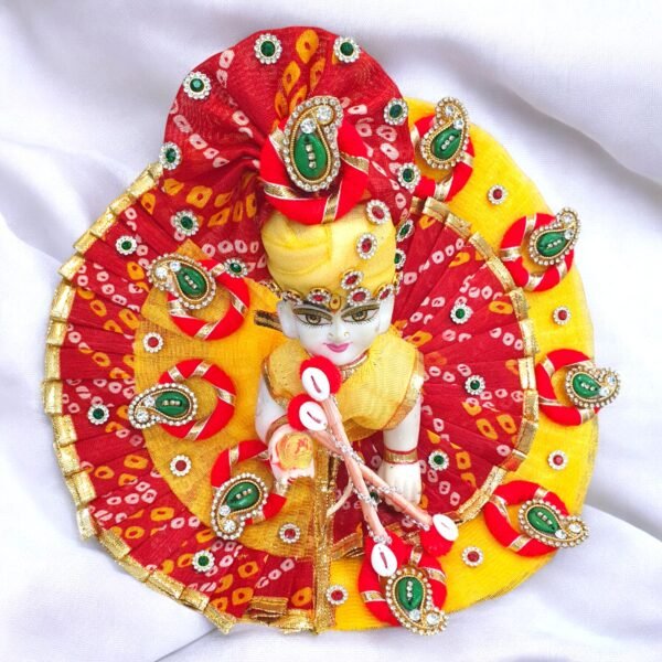 Navratri Special Red Bandhej - Yellow Poshak with pagdi - Kodi design - Image 3