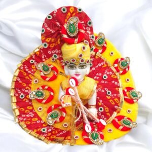 Navratri Special Red Bandhej - Yellow Poshak with pagdi - Kodi design