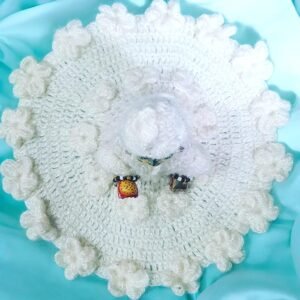Cream color Flower border design Woolen poshak with cap for God idols