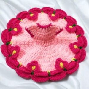 Light Pink with dark pink border Woolen poshak with cap for God idols