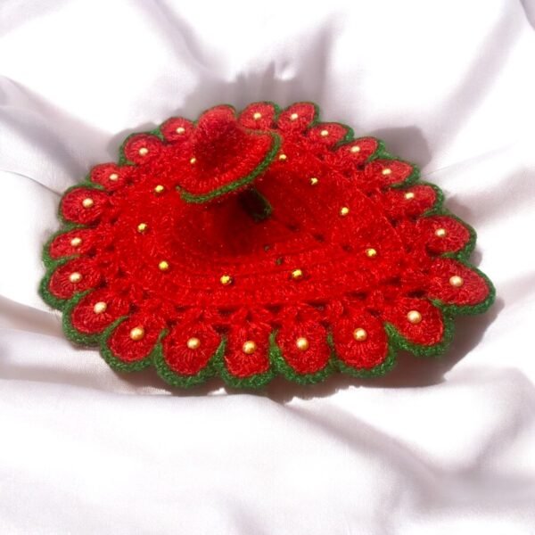 Red Leaf design Woolen poshak with cap for God idols