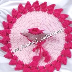 Light Pink with dark pink border Woolen poshak with cap for God idols