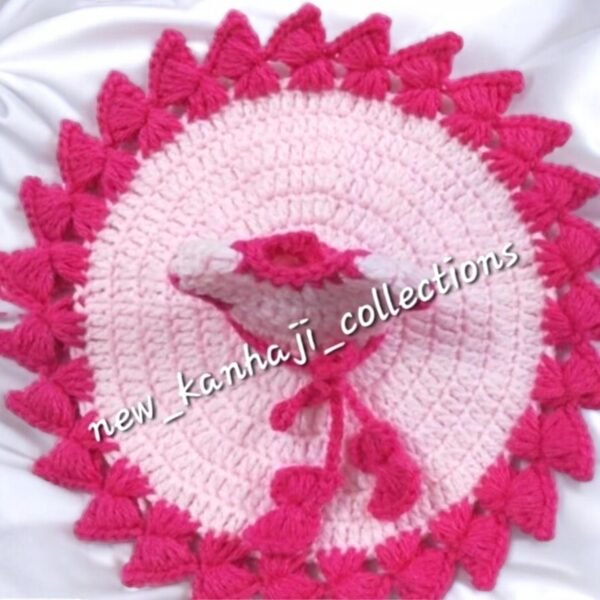 Light Pink with dark pink border Woolen poshak with cap for God idols
