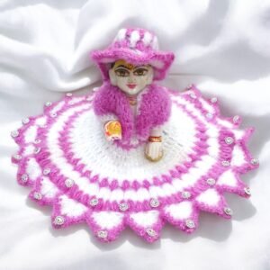 Lavender-White design Woolen poshak with cap for God idols
