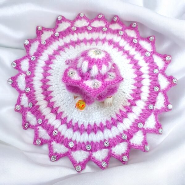 Lavender-White design Woolen poshak with cap for God idols - Image 2