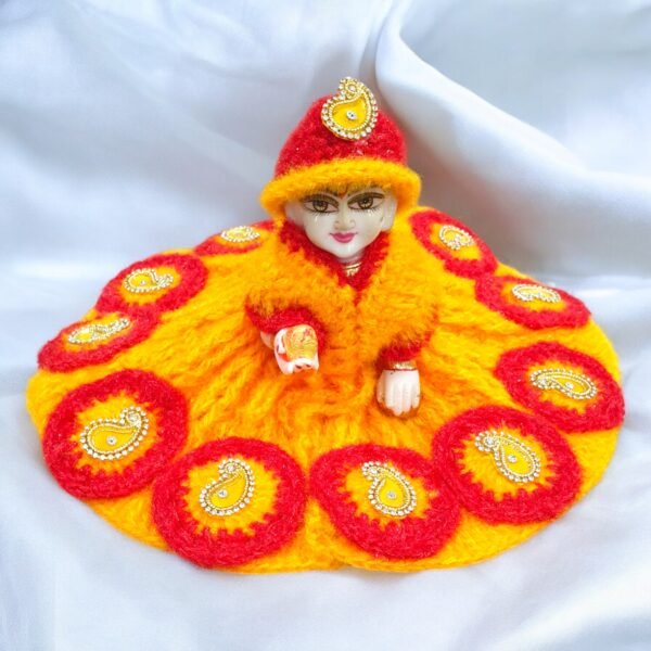 Yellow with circle design border Woolen poshak with cap for God idols