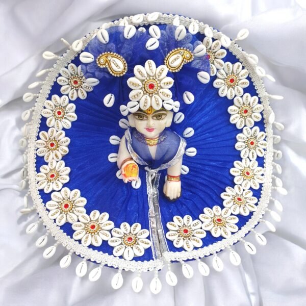 Blue Navratri/Radha Ashtmi Heavy Lace Designer Dress with Pagdi For Laddu Gopal Ji - Image 2