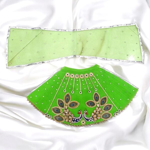 Designer Lehnga Patka Morr Design in Parrot Green Color for God Idols
