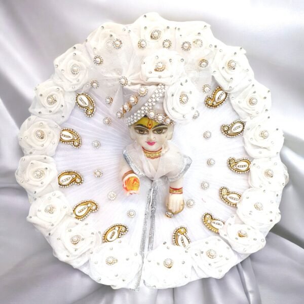Pure White Sharad Purnima Poshak Heavy Designer Dress with Pagdi For Laddu Gopal Ji - Image 2