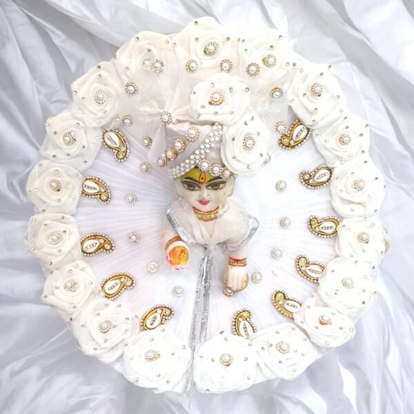 Pure White Sharad Purnima Poshak Heavy Designer Dress with Pagdi For Laddu Gopal Ji
