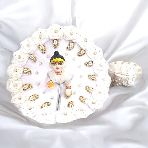 Pure White Sharad Purnima Poshak Heavy Designer Dress with Pagdi For Laddu Gopal Ji - Image 3