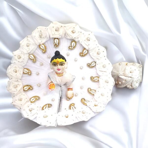 Pure White Sharad Purnima Poshak Heavy Designer Dress with Pagdi For Laddu Gopal Ji - Image 4